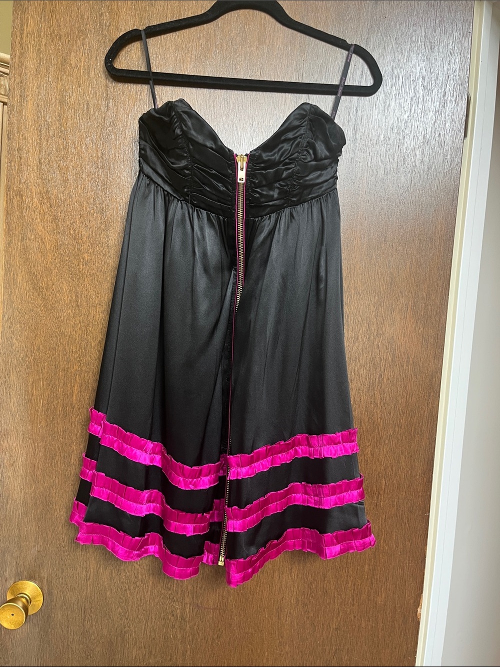 Betsey Johnson Black Strapless Dress with Hot Pink Trim